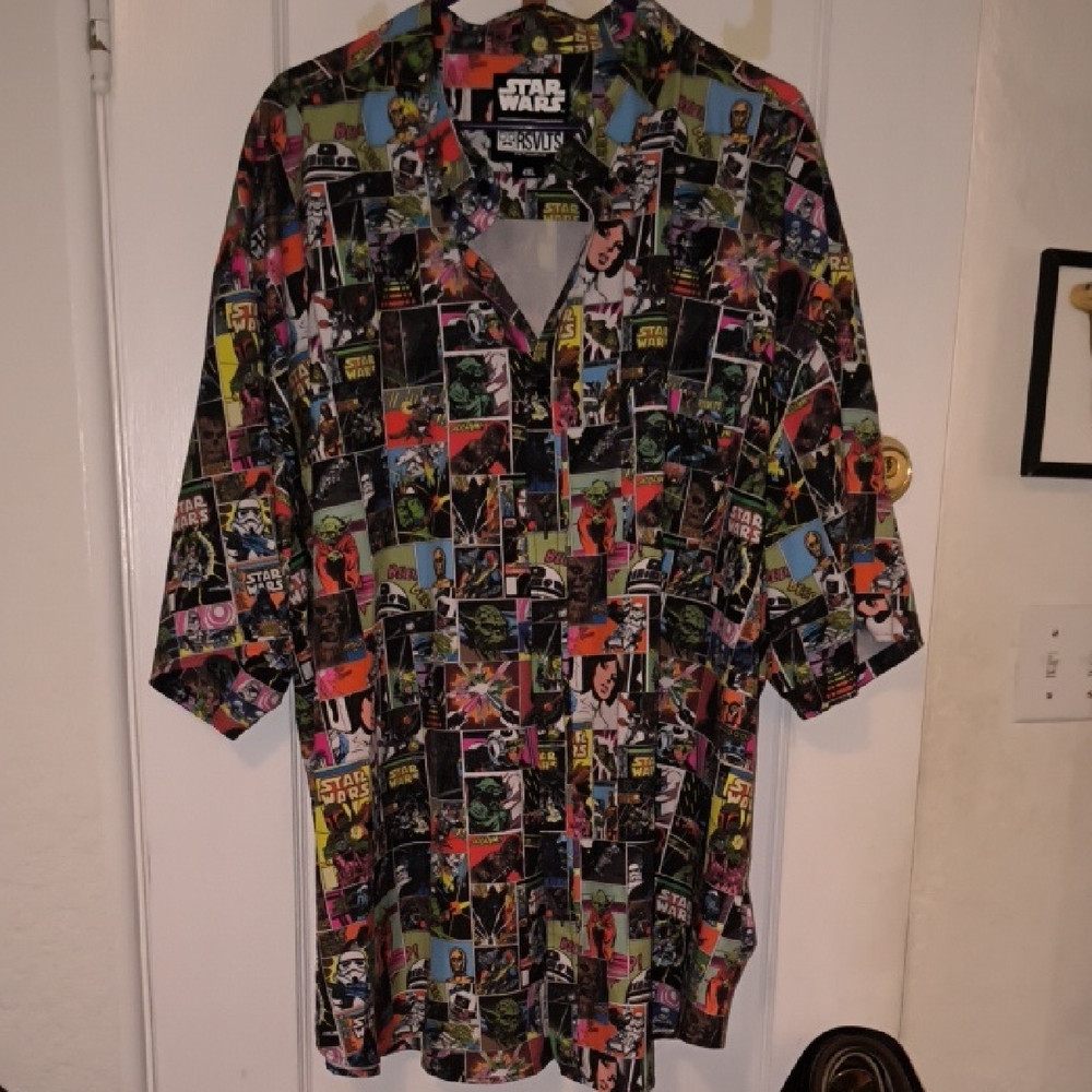 Star Wars | Men's Comic Print Button Down Shirt - Black and Multicolor